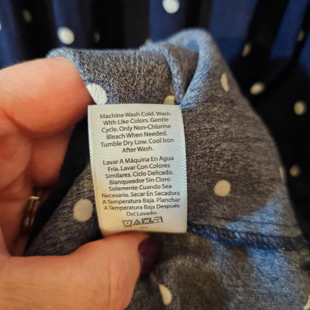 Terra & Sky Plus Size 1X 16W-18W, Navy Blue/White Polka Dots Blouse, Long Sleeve - Picture 6 of 6